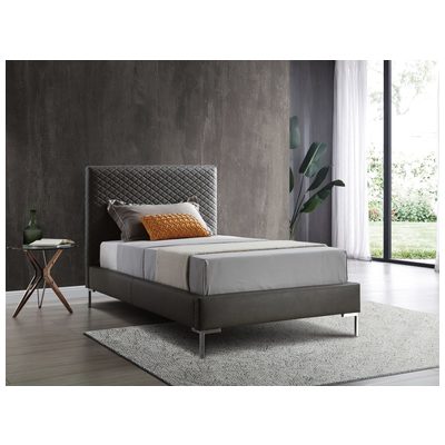 Whiteline Imports Liz Twin Bed , Fully Upholstered Dark Gray faux leather, Chrome Legs BT1689P-DGRY