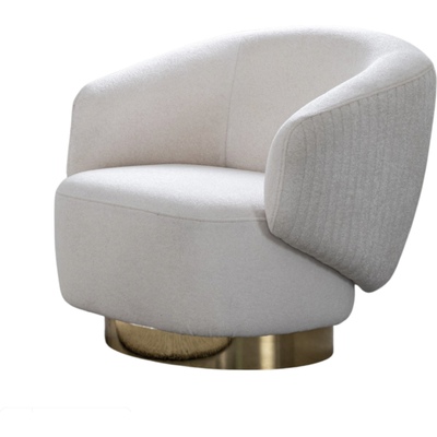 WhiteLine Erzin Accent Chair, White Fabric TCA-Rosso01, Swivel Base in Polished Gold Steel., 0696576755002, CH1758F-WHT