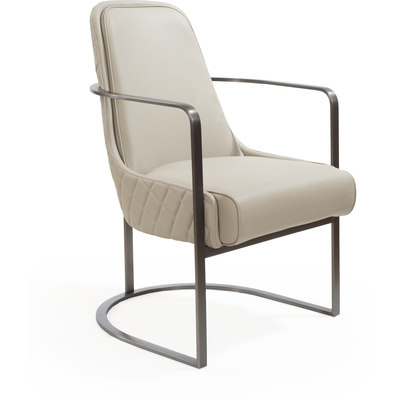 WhiteLine Bea Accent Chair, Light Grey Faux Leather BIX-1046, Padded Back with Lozenges Design, Frame and Base in Brushed Gun Black Steel BIX-SS07-STL-BLK, 0696576760112, CH1949P-LGRY
