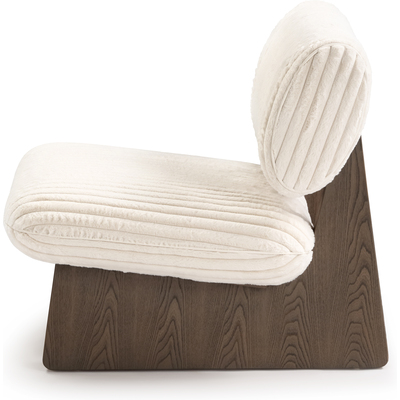 WhiteLine Elena Armless Accent Chair, Upholstered Seat in White Faux Fair Fabric OHM-B2339, With Wood Base Covered in Light Grey Ash Veneer Matte Finish OHM-MP2308., 0696576760594, CH2029F-WHT