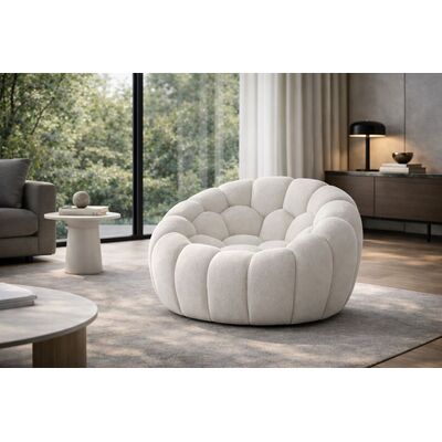 WhiteLine Nest Curved Armchair, Upholstered in White Boucle Fabric OGE-TeddyC00, 0696576760907, CH2044F-WHT