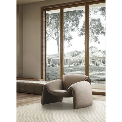 WhiteLine Flore Armchair Upholstered in high-quality Fire-Resistant Taupe Linen Boucle Fabric AIC-OSCARRE1002. The Plush Seating is enhanced By Foam with a 32-Density, and Plastic Leg Bottons., 0696576761065, CH2048F-TAU