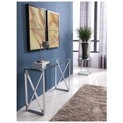 Whiteline Imports Brooke Console, Clear Glass, Stainless Steel Base CO1376