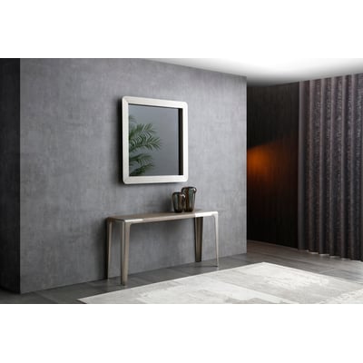 WhiteLine Elena Console, Top Covered in Light Grey Ash Veneer Matte Finish                           OHM-MP2308, With  Brushed Nickel Stainless Steel Base OHM-WJ01., 0696576760709, CO2029-LGRY