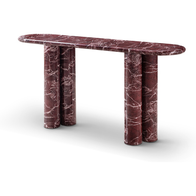 WhiteLine Bianco Console with Rectangular Top (Rounded Edges) and Cylindrical Bases, Rosso Levanto Glossy Finish 3169-33, 0696576761409, CO2063-RED