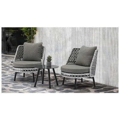 Whiteline Imports Koala 3-Piece Outdoor Collection, 2 Swivel Chairs and Side Table with Black, White & Grey Wicker... COL1729-GRY