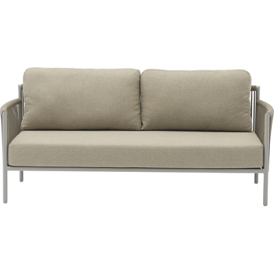 WhiteLine Catalina Outdoor Collection, 4 Pieces: Love Seat, Two Single Chairs and Flower Shape Coffee Table. Base and Frame in Light Grey Aluminum AUG-WT0086 and Taupe Olefin Rope AUG-OL6...Seat and Back Cushions in Taupe Fabric AUG-20180101. Table Top in Ligh, 0696576752544, COL1751-TAU