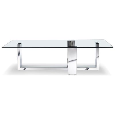 Whiteline Imports Blake Rectangle Coffee Table, 12mm Tempered Clear Glass Top, Polished Stainless Steel Base. CT1439