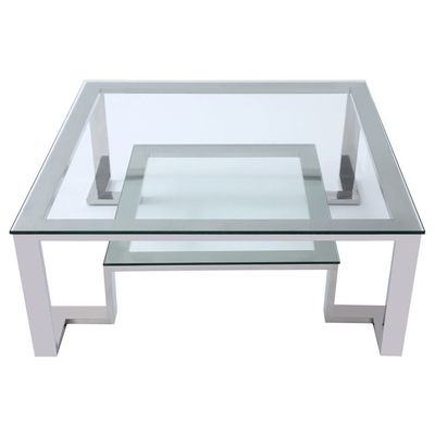 Whiteline Imports Fab Coffee Table, Square Clear Glass, Stainless Steel Base CT1447