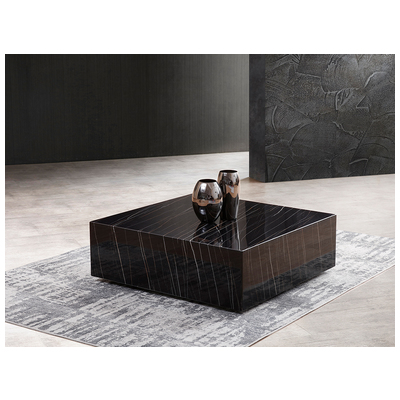 Whiteline Imports Cube Square Coffee table Black Marble high gloss, with casters CT1667-BLK