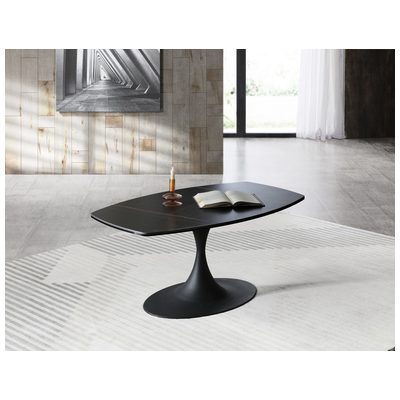 Whiteline Imports Amarosa Coffee Table, 8mm clear glass+ 5.5MM ceramic top, black powder coated metal base CT1719-BLK