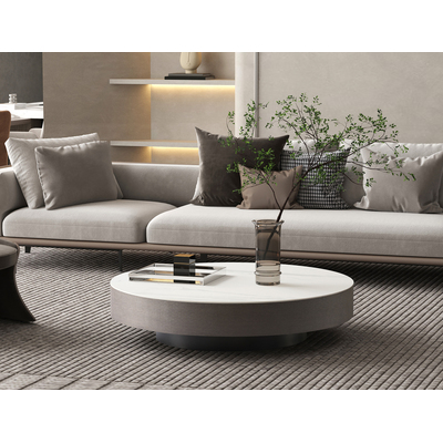 WhiteLine Cory Round Coffee Table, Top in White Ceramic EPI-Alps Snow, Base in Grey Oak Veneer EPI-1605-2., 0696576756078, CT1887-GRY