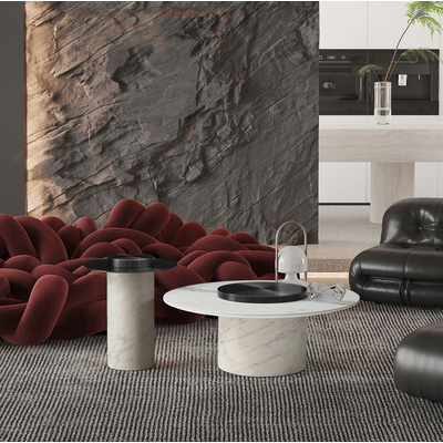 WhiteLine Aviana Coffee Table, 8mm Glass and White Ceramic Top EPI-M02, with Gun Color Stainless Steel Center EPI-I004, Base in Marble Texture Lacquer EPI-ZHB., 0696576756917, CT1903