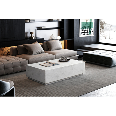 WhiteLine Iris Rectangular Coffee Table, High Gloss White Marble SOC-5227-3, without Castors., 0696576756627, CT1927R-WHT
