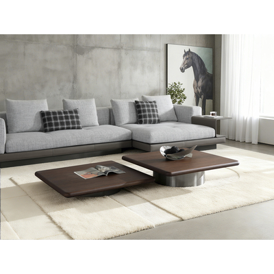 WhiteLine Zoya Coffee Table Large, walnut veneer Top and stainless steel brushed base, 0696576761348, CT2061L-WLT