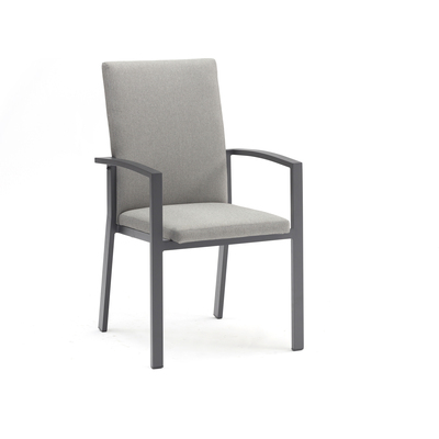 WhiteLine Doris Outdoor Dining Armchair, Armrests and Base in Dark Grey Powder-Coated Aluminum AUG-PT9970, Seat and Back in Grey Fabric AUG-W3228-769. Set of 4., 0696576755224, DAC1836-GRY