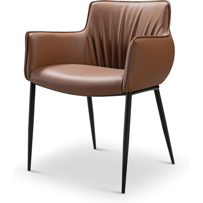 WhiteLine Tiffany Dining Armchair, in Brown Faux Leather FER-JS6161, Legs in Black Powder-Coated Steel., 0696576756641, DAC1928P-BRN