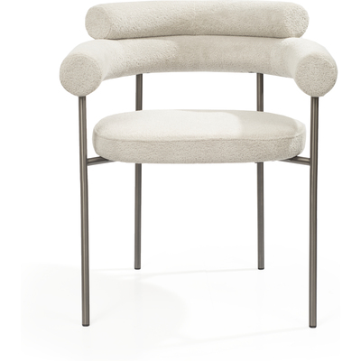 WhiteLine Ella Dining Armchair, in Light Grey Boucle Fabric BIX-RHEIN90A, PU Moulded Foam Back BIX-4560, with High Density Sponge Seat and Brushed Gun-black BIX-SS07 Stainless Steel Base Frame. Set of 2. , 0696576760778, DAC2037F-LGRY