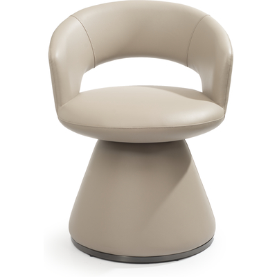 WhiteLine Portofino Dining Armchair, in Light Warm Grey Faux Leather BIX-2015, with Brushed Gun-Black Stainless Steel Base Ring BIX-SS07., 0696576760846, DAC2040P-LGRY