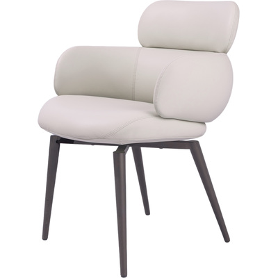 WhiteLine Como Swivel Dining Armchair. Upholstered in Light Gray Faux Leather  Easy Clean BIX-2275 and Double Stitch, Dark Gray Metal Powder Coated Base., 0696576761485, DAC2069P-LGRY