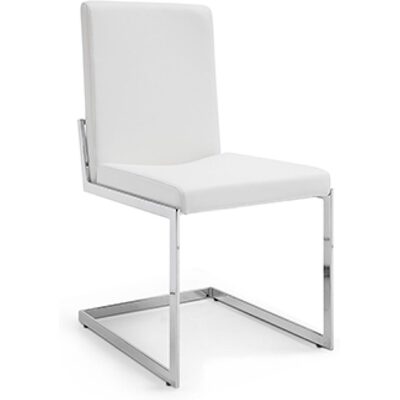 WhiteLine Chily Dining Chair, White Faux Leather, Chrome Frame and Base. Set of 2., 0799430195553, DC1027P-WHT