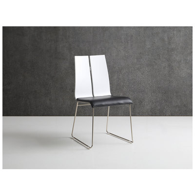 Whiteline Imports Lauren Dining Chair. High Gloss White Black Faux Leather. Metal Frame With Brushed Nickel Finish DC1191-WHT-BLK