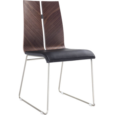 Whiteline Imports Lauren Dining Chair Natural Walnut Veneer Black Leatherette Brushed Nickle Frame DC1191-WLT-BLK