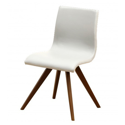 Whiteline Imports DC1243P-WHT Olga Dining Chair, White Leatherette, Natural Walnut Solid Wood Legs,