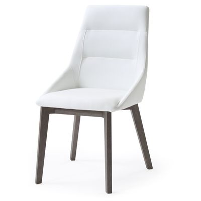 Whiteline Imports Siena Dining Chair, White Faux Leather,  Solid Wood Legs Grey Veneer, DC1420-GRY/WHT