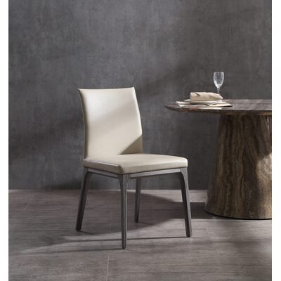 WhiteLine Stella Dining Chair, White Faux Leather BIX-410795 ,Solid Oak Grey Veneer Legs. Set of 2., 0696576746932, DC1454-GRY/WHT