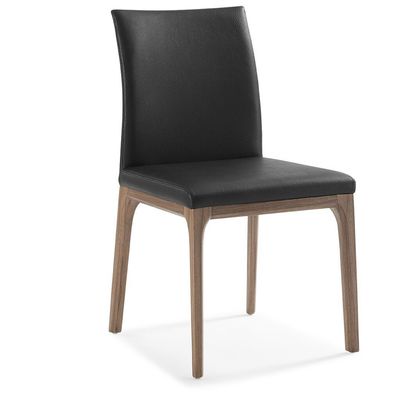Whiteline Imports Stella Dining Chair, Black  Faux Leather, Solid Wood With Walnut Veneer Base Frame. Set Of 2 DC1454-WLT/BLK
