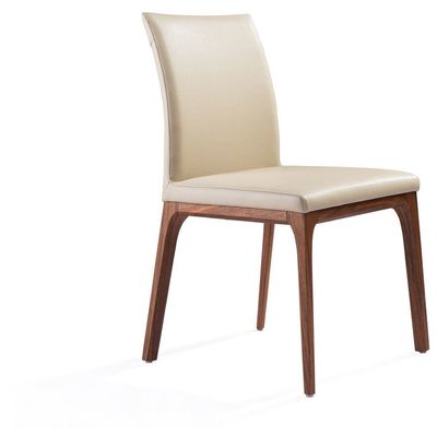 Whiteline Imports Stella Dining Chair, Taupe Faux Leather, Solid Wood With Walnut Veneer Base Frame. Set Of 2 DC1454-WLT/TAU