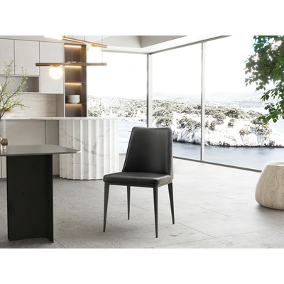 WhiteLine Carrie Dining Chair, Light Grey Faux Leather BIX-1046, Sanded Black Powder-Coated Steel Legs., 0696576746819, DC1478P-LGRY