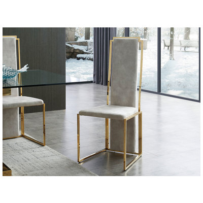 Whiteline Imports Sumo Dining Chair, Natural adore beige fabric, Polished gold stainless steel frame. DC1658F-BEI