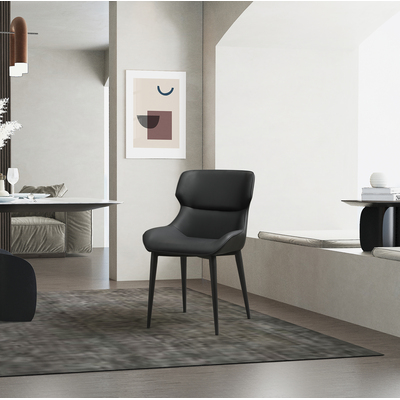 WhiteLine Morocco Dining Chair, Black Faux Leather BIX-1052, with Piping and Back Zipper, Black Powder-Coated Steel Legs., 0696576757136, DC1709P-BLK