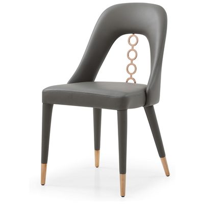 Whiteline Imports Liza Dining Chair, Dark Gray Fully Upholstered Faux Leather with Steel Frame, Feet Caps and 4 Ri... DC1710P-DGRY