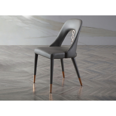 WhiteLine Liza Dining Chair, Fully Upholstered, Dark Grey Faux Leather BIX-8040S, 4 Rings Back Accents and Legs Caps in Rose Gold Stainless Steel BIX-SS04-PSS-RGLD. Set of 2., 0696576751905, DC1710P-DGRY/RGLD