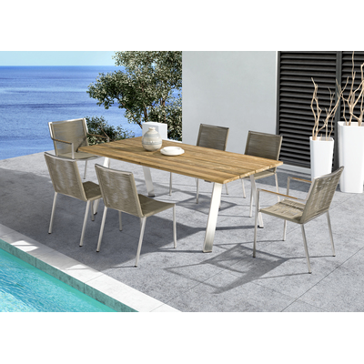 WhiteLine Rhea Outdoor Dining Chair, Structure and Legs in Silver Stainless Steel AUG-304,Seat and Back in Light Brown Weaving Rope AUG-OL6. Set of 4., 0696576755255, DC1834-LBRN