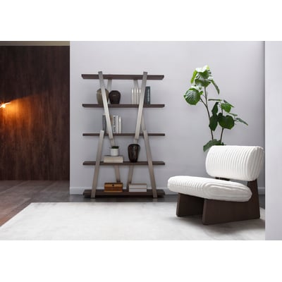 WhiteLine Elena Bookshelf Divider, Brushed Nickel Stainless Steel Parts OHM-WJ01 With Shelf Panels in Light Grey Ash Veneer Matte Finish OHM-MP2308., 0696576760563, DI2029-LGRY