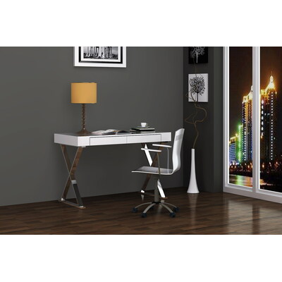Whiteline Imports DK1205L-WHT Elm Writing Desk With Drawers