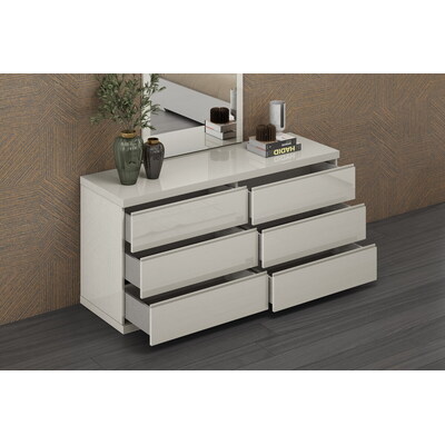 WhiteLine Anna Double Dresser, High Gloss Light Grey Lacquer ILP-8890213HG, 6 Self-Closing Drawers., 0696576756504, DR1207D-LGRY