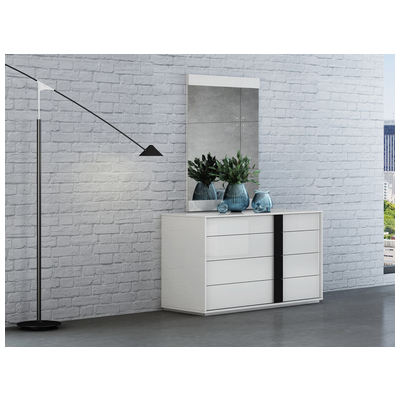 Whiteline Imports Kimberly Dresser, High Gloss White with self closing runners, handle in matte black DR1617-WHT/BLK