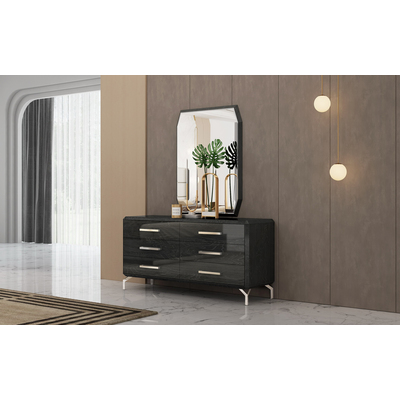 Whiteline Imports Los Angeles Double Dresser, High Gloss Grey with geometric design and self closing drawers, stai... DR1618D-GRY