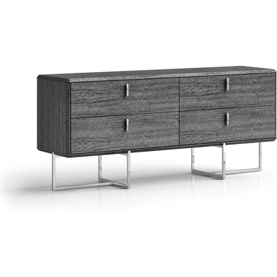 WhiteLine Chloe Dresser, High Gloss Grey Lacquer ILP-9021-4HG, 4 Self-Closing Drawers, Handle and Legs in Polished Silver Stainless Steel., 0696576757099, DR1888-GRY