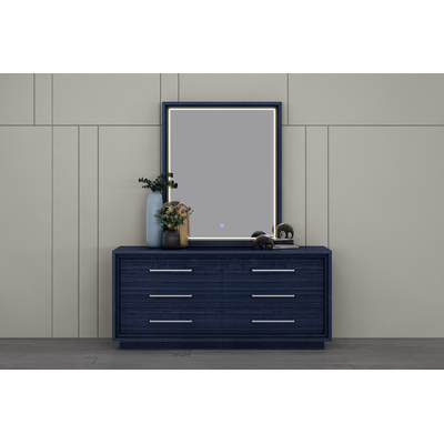 WhiteLine Alexander Double Dresser, High Gloss Sapphire Blue Lacquer ILP-8273-8HG, 6 Self-Closing Drawers and Silver Stainless Steel Handles., 0696576756832, DR1937-BLU