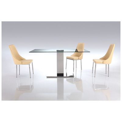 Whiteline Imports Genoa Dining Table With Clear Tempered Glass Top On Polished  Stainless Steel Frame DT1418