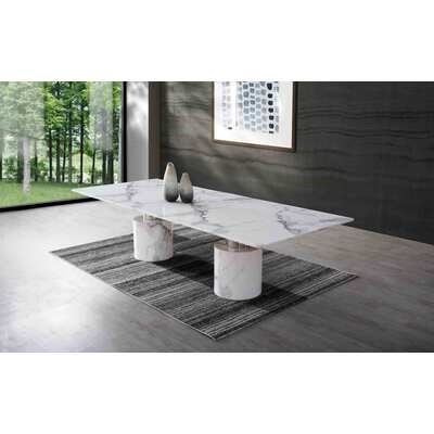 WhiteLine Geneva Extra Large Dining Table, High Gloss White Marble SOC-5227-3, and Two Bases, Stainless Steel Cylinders Sold Separate., 0696576755057, DT1640XL-WHT