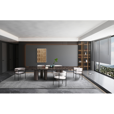 WhiteLine Envie Dining Table, Top in High Gloss Brown Marble SOC-Dark Emperador (MRB-DEMP), Legs in Brushed Black Bronze Stainless Steel SOC-XY-36., 0696576757228, DT1821-DEMP