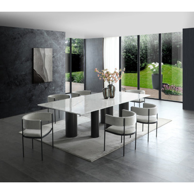 WhiteLine Envie Dining Table, High Gloss Marble SOC-5227-3, Legs in Brushed Black Stainless Steel SOC-XH-B01., 0696576759970, DT1821-WHT