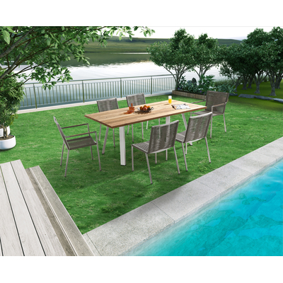 WhiteLine Rhea Outdoor Dining Table, Top in AUG-Teak Wood Slats, Legs in Brushed Silver Stainless Steel AUG-304, 0696576755200, DT1834-WLT